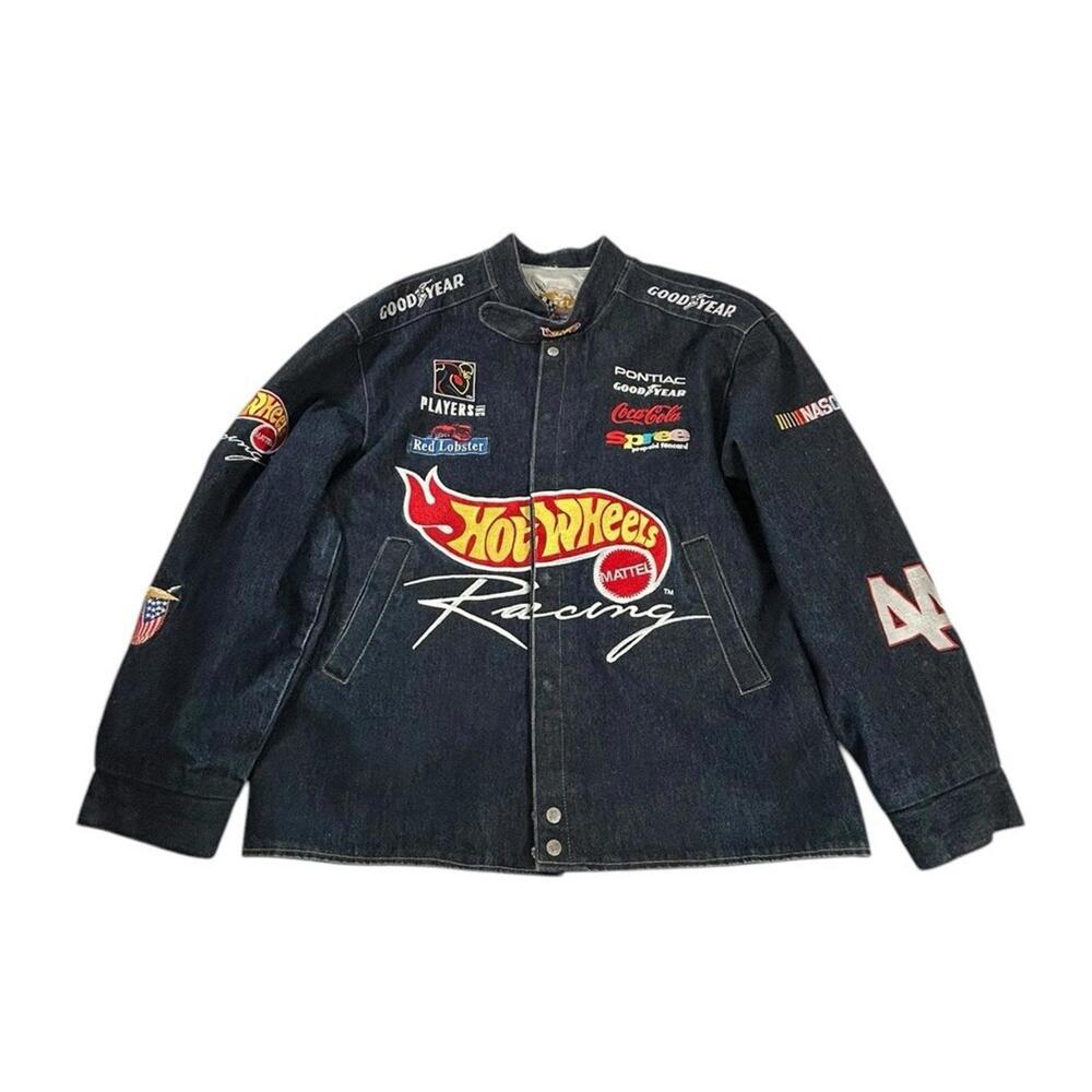 Nascar Jacket Jeff Hamilton 3XL Denim Satin Lined RARE Hot Wheels Kyle Petty